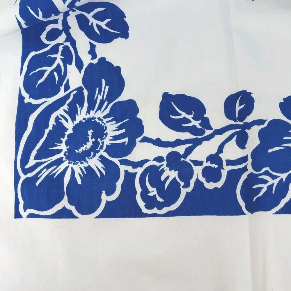 Vtg Blue White Floral Table Cloth Square Bridge Table 1950's 44x46